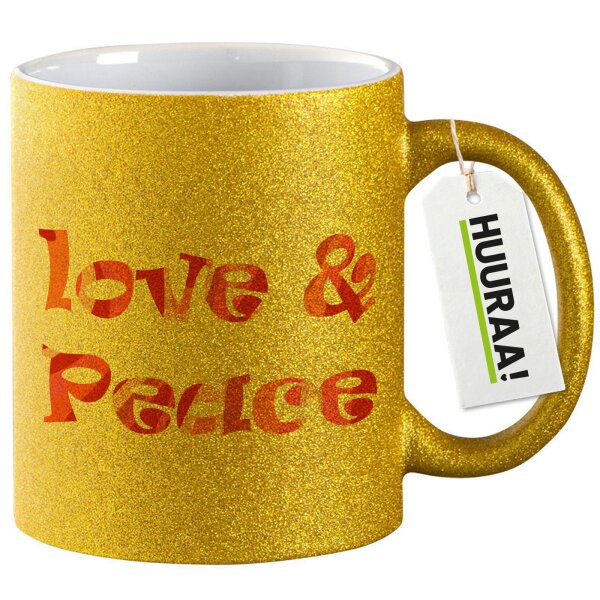 Glitzertasse Love & Peace 70s  330ml