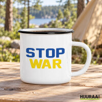 Emaille Tasse Stop War in Wei&szlig;, 300 ml