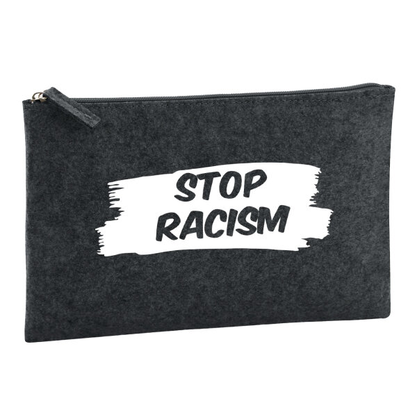 Kulturbeutel Stop Racism  1 Liter Filz Charcoal Kosmetiktasche