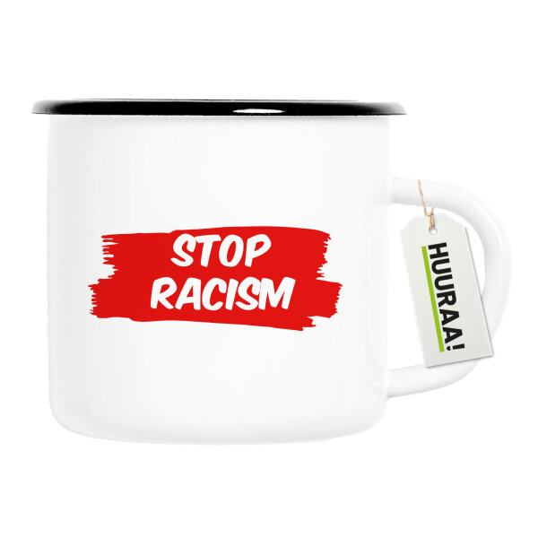 Emaille Tasse Stop Racism  300ml Vintage Emaille Becher