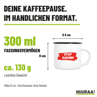 Emaille Tasse Stop Racism in Weiß, 300 ml