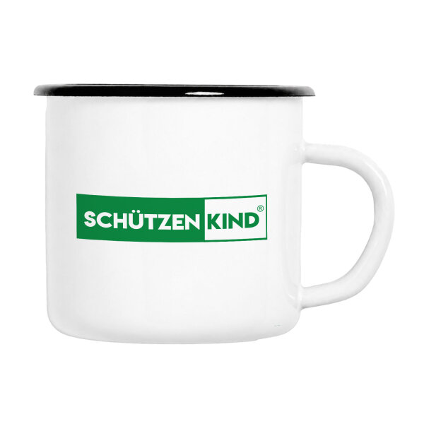 Emaille Tasse Schützenkind Modern in Weiß, 300 ml