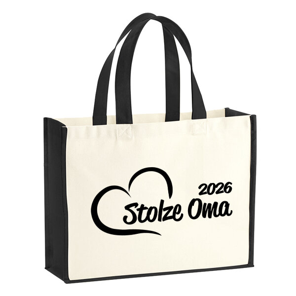 Jutetasche Stolze Oma 2026 Herz 21 Liter Black