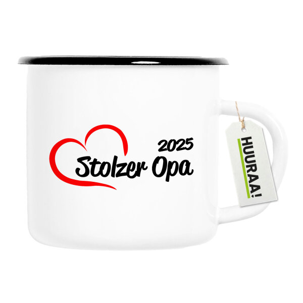 Emaille Tasse Stolzer Opa 2025 Herz 300ml Vintage Emaille Becher