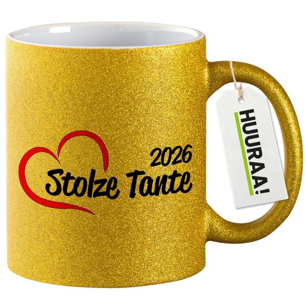 Glitzertasse Stolze Tante 2026 Herz 330ml