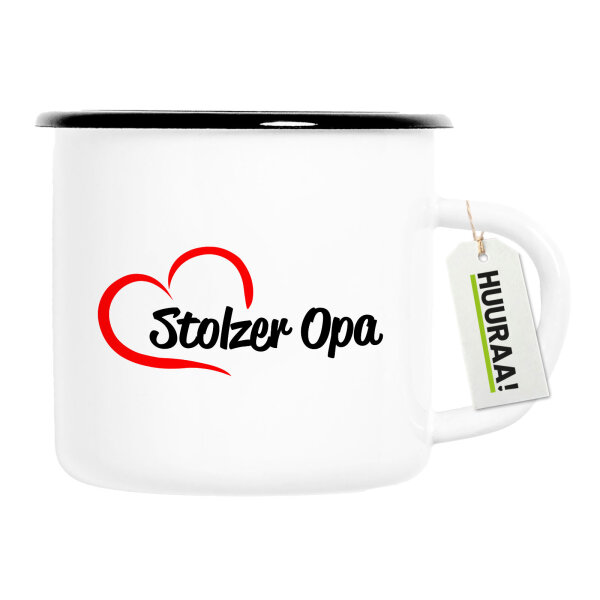 Emaille Tasse Stolzer Opa Herz 300ml Vintage Emaille Becher