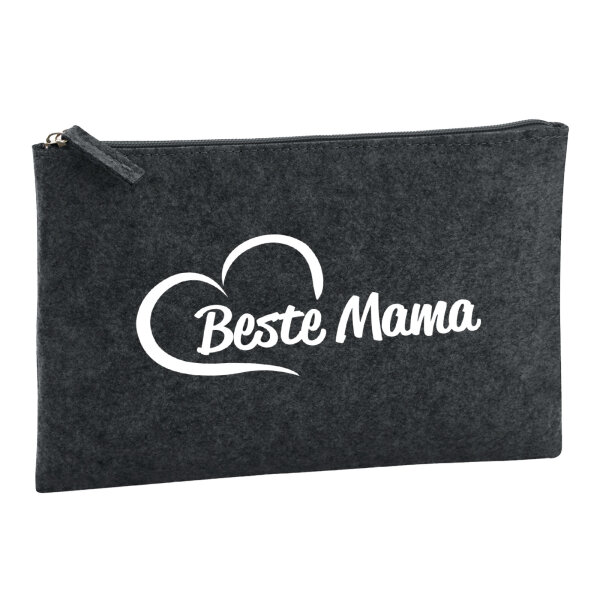 Kulturbeutel Beste Mama Herz 1 Liter Filz Charcoal Kosmetiktasche