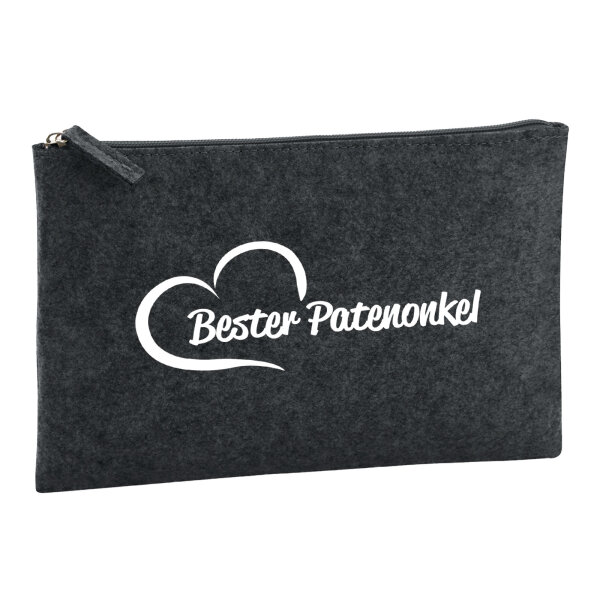 Kulturbeutel Bester Patenonkel Herz 1 Liter Filz Charcoal Kosmetiktasche