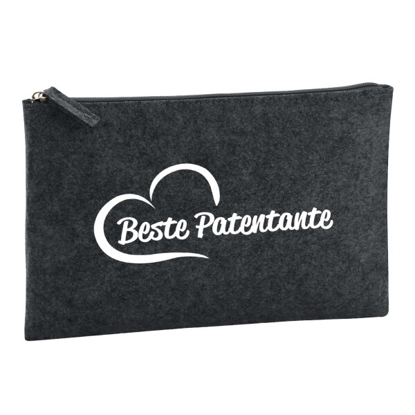 Kulturbeutel Beste Patentante Herz 1 Liter Filz Charcoal Kosmetiktasche