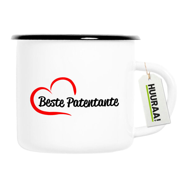 Emaille Tasse Beste Patentante Herz 300ml Vintage Emaille Becher