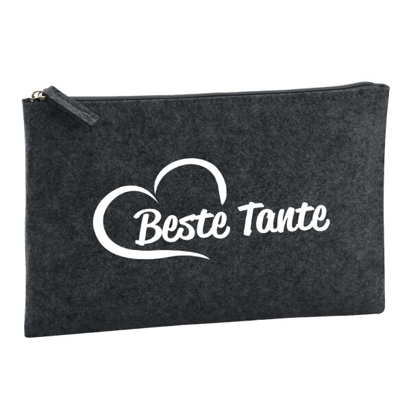 Kulturbeutel Beste Tante Herz 1 Liter Filz Charcoal Kosmetiktasche
