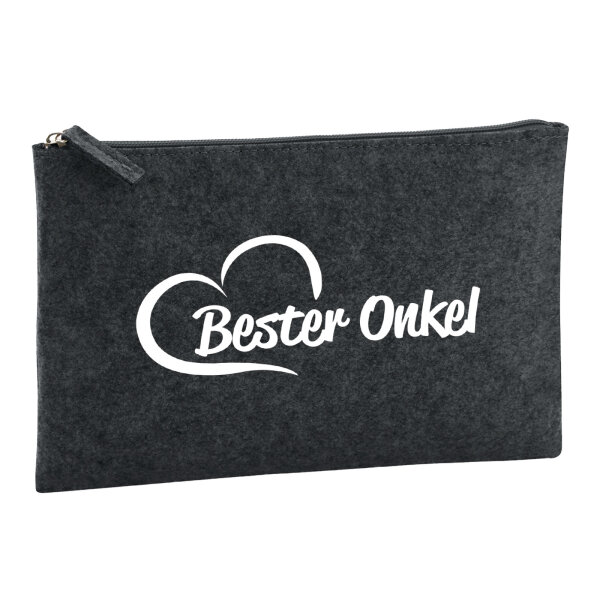 Kulturbeutel Bester Onkel Herz 1 Liter Filz Charcoal Kosmetiktasche