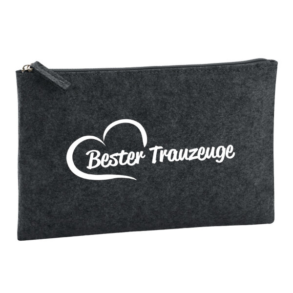 Kulturbeutel Bester Trauzeuge Herz 1 Liter Filz Charcoal Kosmetiktasche