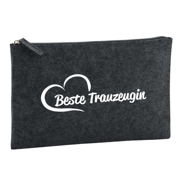 Kulturbeutel Beste Trauzeugin Herz 1 Liter Filz Charcoal Kosmetiktasche