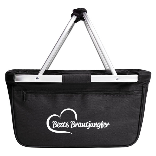 Einkaufskorb faltbar Beste Brautjungfer Herz 20 Liter Tragekorb Black