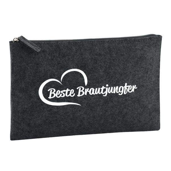 Kulturbeutel Beste Brautjungfer Herz 1 Liter Filz Charcoal Kosmetiktasche