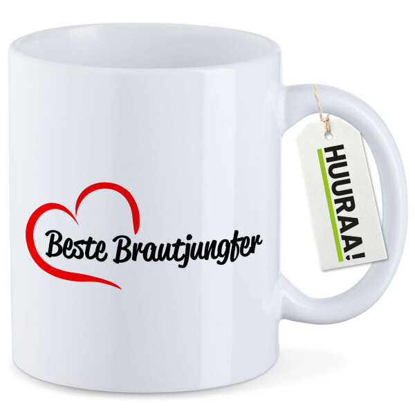 Tasse Beste Brautjungfer Herz 330ml Weiß