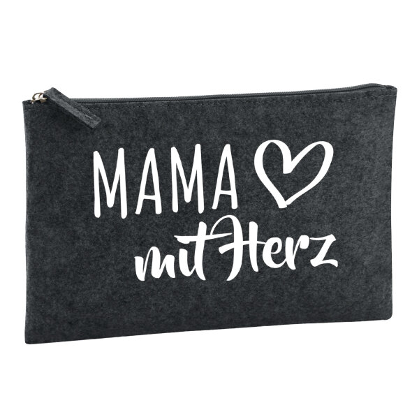 Kulturbeutel Mama mit Herz 1 Liter Filz Charcoal Kosmetiktasche