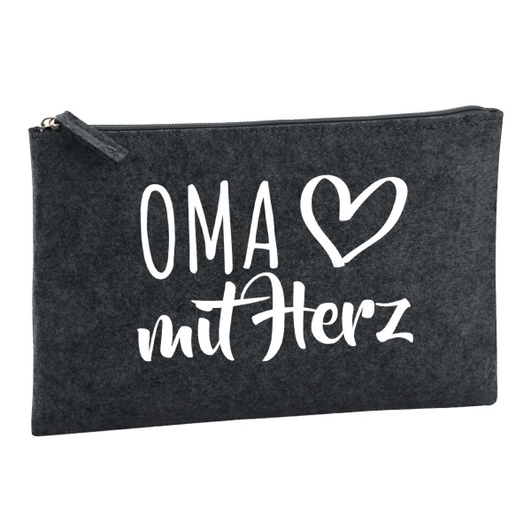 Kulturbeutel Oma mit Herz 1 Liter Filz Charcoal Kosmetiktasche