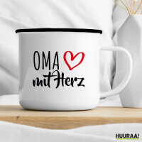Emaille Tasse Oma mit Herz 300ml Vintage Emaille Becher