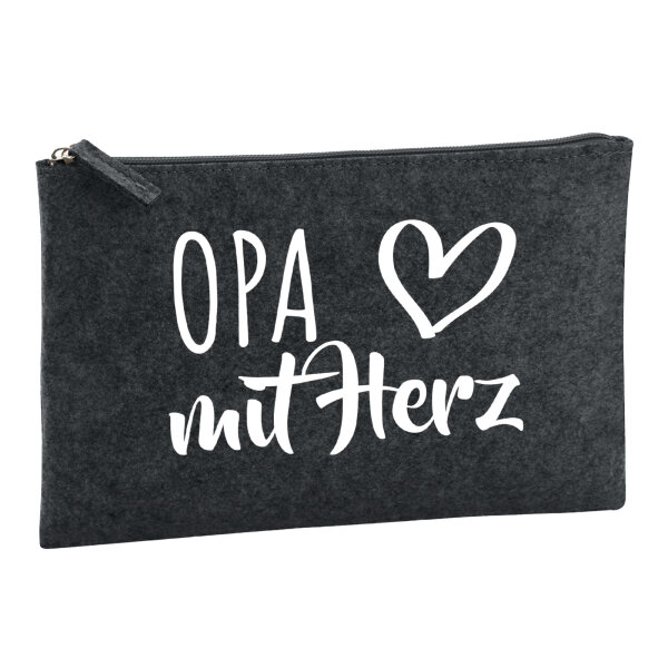 Kulturbeutel Opa mit Herz 1 Liter Filz Charcoal Kosmetiktasche