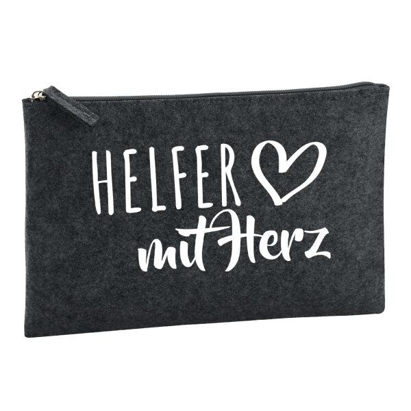 Kulturbeutel Helfer mit Herz 1 Liter Filz Charcoal Kosmetiktasche