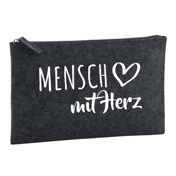 Kulturbeutel Mensch mit Herz 1 Liter Filz Charcoal Kosmetiktasche