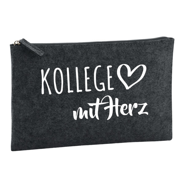 Kulturbeutel Kollege mit Herz 1 Liter Filz Charcoal Kosmetiktasche