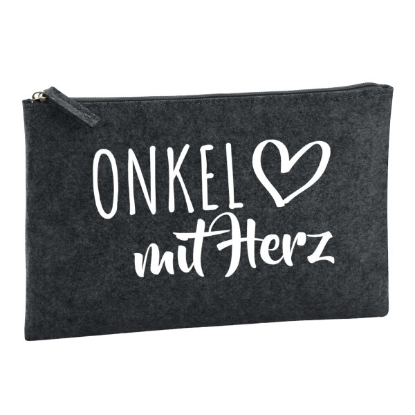 Kulturbeutel Onkel mit Herz 1 Liter Filz Charcoal Kosmetiktasche
