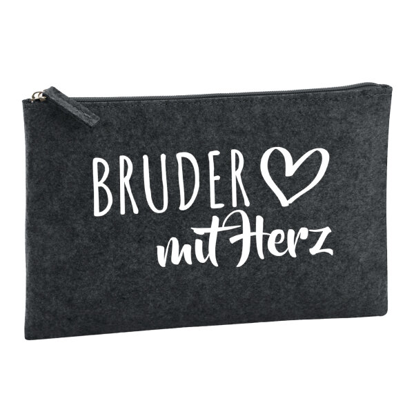 Kulturbeutel Bruder mit Herz 1 Liter Filz Charcoal Kosmetiktasche