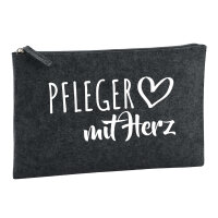 Kulturbeutel Pfleger mit Herz 1 Liter Filz Charcoal Kosmetiktasche