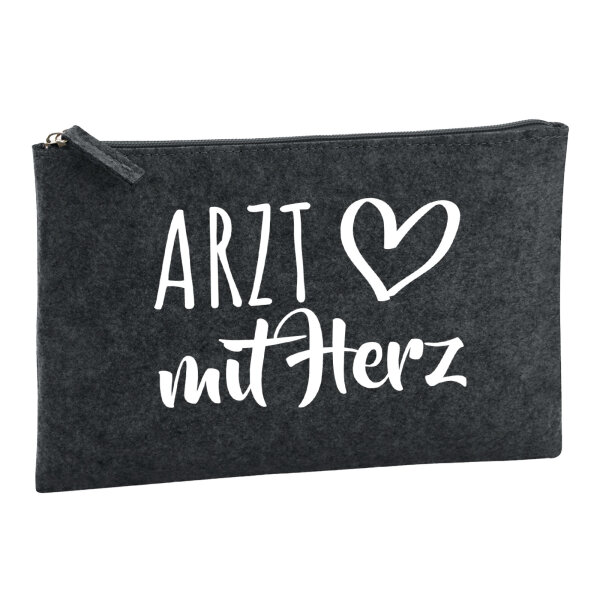 Kulturbeutel Arzt mit Herz 1 Liter Filz Charcoal Kosmetiktasche
