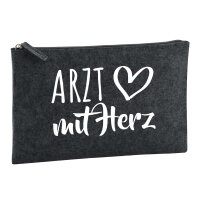 Kulturbeutel Arzt mit Herz 1 Liter Filz Charcoal Kosmetiktasche