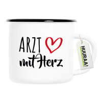 Emaille Tasse Arzt mit Herz 300ml Vintage Emaille Becher