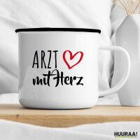 Emaille Tasse Arzt mit Herz 300ml Vintage Emaille Becher