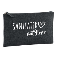 Kulturbeutel Sanitäter mit Herz 1 Liter Filz Charcoal Kosmetiktasche