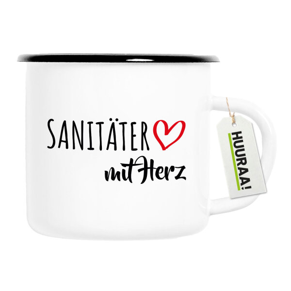 Emaille Tasse Sanitäter mit Herz 300ml Vintage Emaille Becher