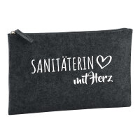 Kulturbeutel Sanitäterin mit Herz 1 Liter Filz Charcoal Kosmetiktasche