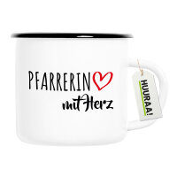 Emaille Tasse Pfarrerin mit Herz 300ml Vintage Emaille...