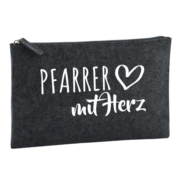 Kulturbeutel Pfarrer mit Herz 1 Liter Filz Charcoal Kosmetiktasche