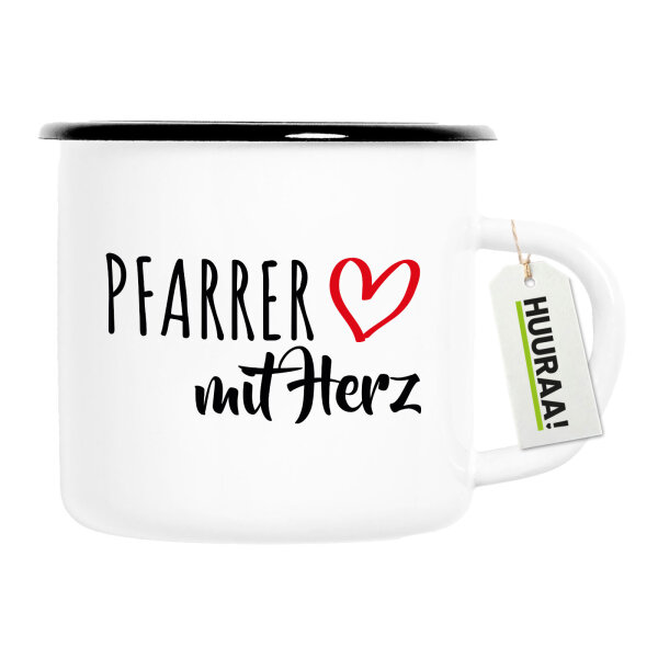 Emaille Tasse Pfarrer mit Herz 300ml Vintage Emaille Becher