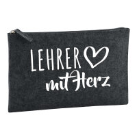 Kulturbeutel Lehrer mit Herz 1 Liter Filz Charcoal Kosmetiktasche