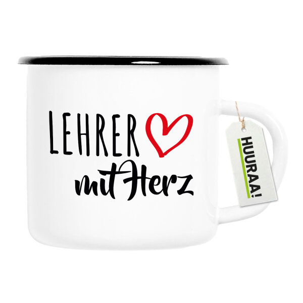 Emaille Tasse Lehrer mit Herz 300ml Vintage Emaille Becher