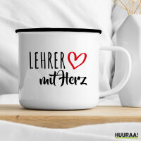 Emaille Tasse Lehrer mit Herz 300ml Vintage Emaille Becher