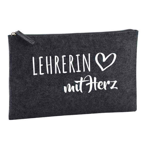 Kulturbeutel Lehrerin mit Herz 1 Liter Filz Charcoal Kosmetiktasche