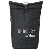 Kurierrucksack Vollidiot mit Herz 30-44 Liter Black Melange