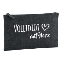 Kulturbeutel Vollidiot mit Herz 1 Liter Filz Charcoal...