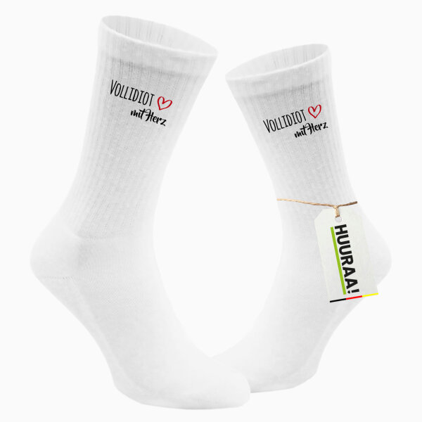 Socken Vollidiot mit Herz Größe 37/46 White Motiv Tennissocken