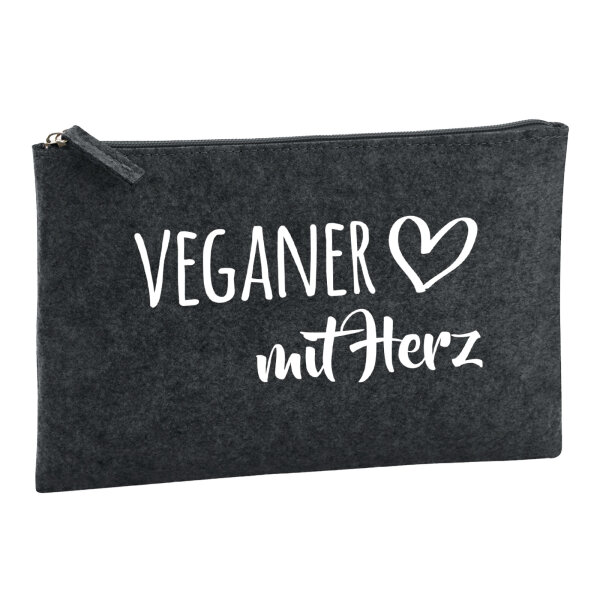 Kulturbeutel Veganer mit Herz 1 Liter Filz Charcoal Kosmetiktasche