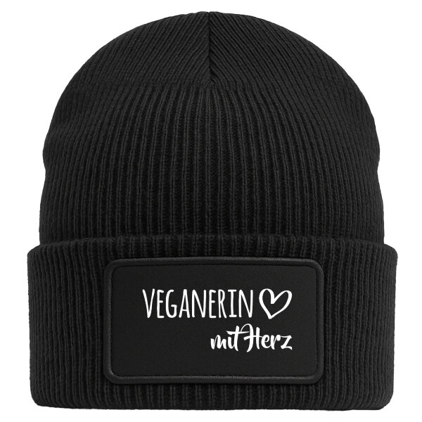 Beanie Veganierin mit Herz Black Mütze